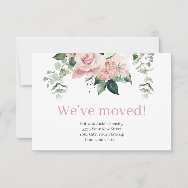 We've Moved Blush Pink Floral Announcement (Front)