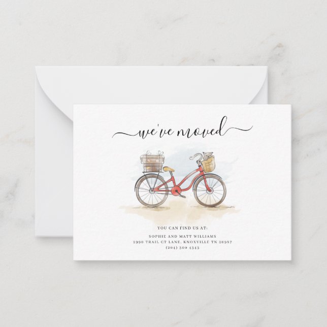 We've Moved Boho Chic Red Bicycle Moving Card (Front)