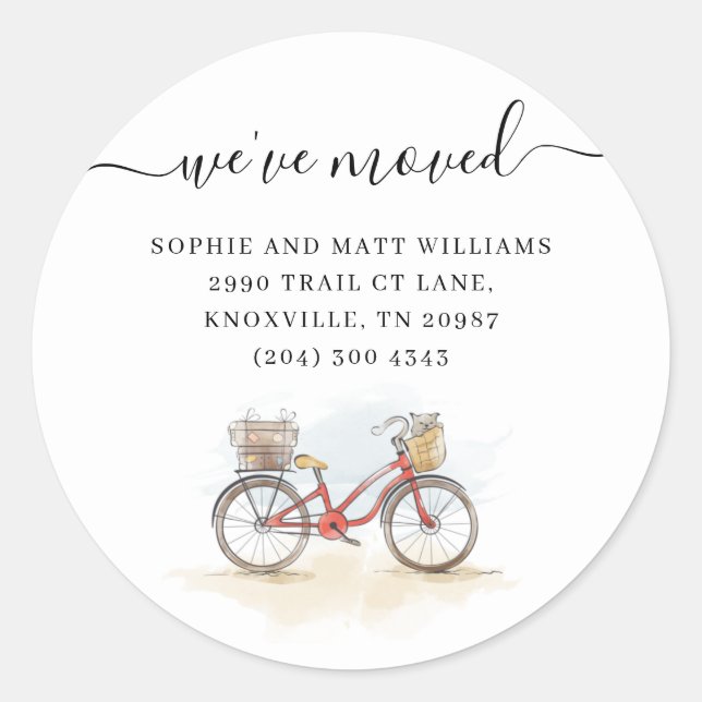 We've Moved Boho Chic Watercolor Moving Classic Round Sticker (Front)