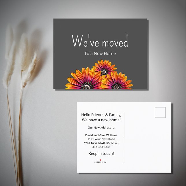 We've Moved Boho Daisies Botanical Grey Moving Announcement Postcard (Creator Uploaded)
