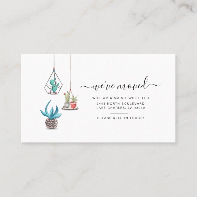 We've Moved Boho Plants Change of Address Moving Business Card (Front)