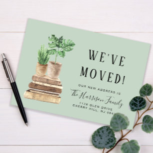We've Moved Boho Plants Sage Green Moving Announcement Postcard