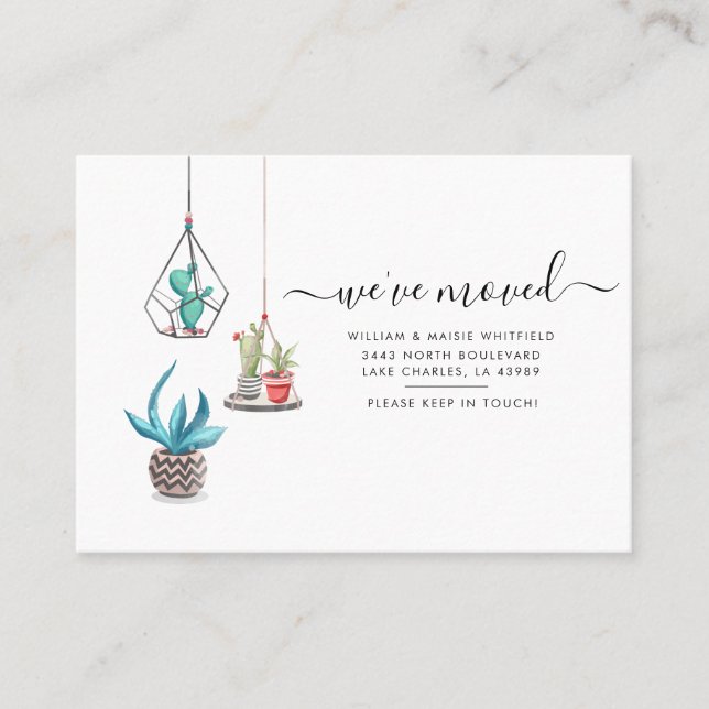 We've Moved Boho Succulents Change of Address Business Card (Front)