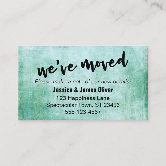 "We've Moved" Bold Typography, Green Grunge Card (Front)