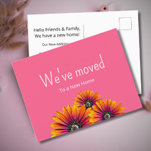 We've Moved Botanical Daisies Whimsical Pink Announcement Postcard