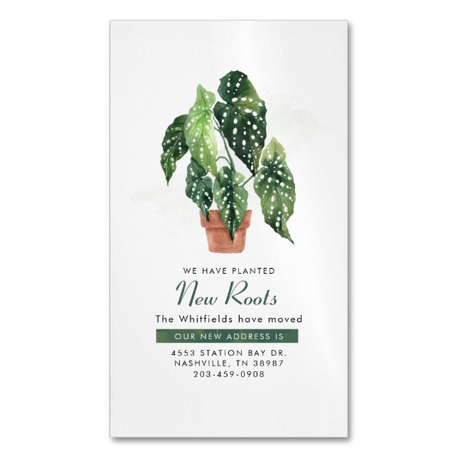 We've Moved Botanical Moving Announcement Magnetic Business Card (Front Vertical)