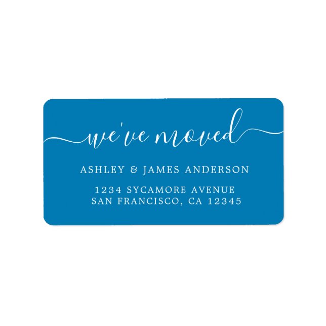 We've Moved Bright Blue New Address label (Front)
