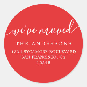 We've Moved Bright Red New Address label