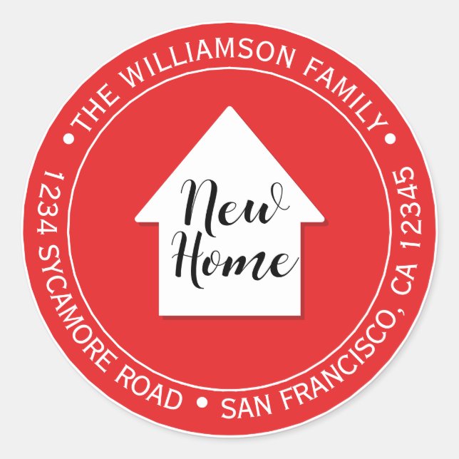 We've Moved Bright Red New Home Address label (Front)