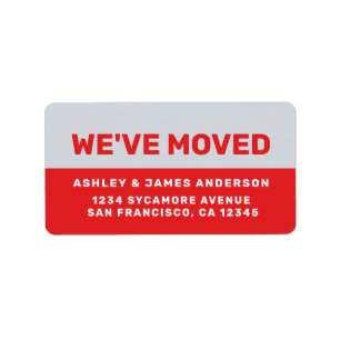 We've Moved Bright Red White New Address Label