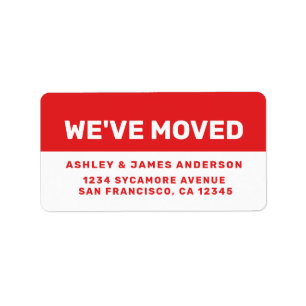 We've Moved Bright Red White New Address Label