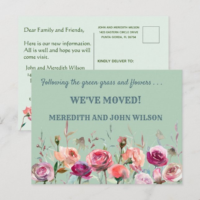 We've Moved Budget Eucalyptus Green Floral Move Announcement Postcard (Front/Back)
