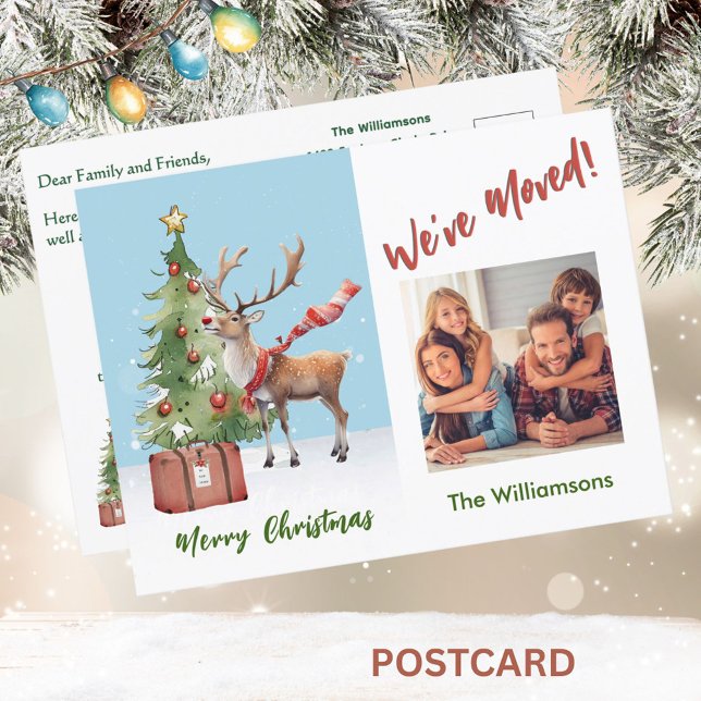 We've Moved Budget Photo Christmas Tree Announcement Postcard (Creator Uploaded)