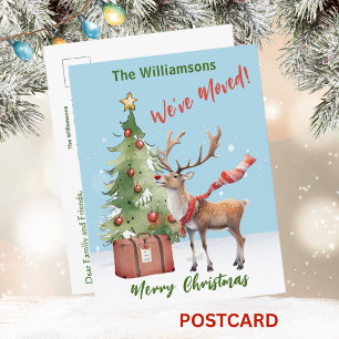We've Moved Budget Reindeer Christmas Tree  Announcement Postcard