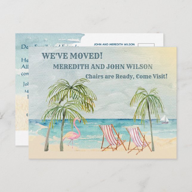 We've Moved Budget Watercolor Ocean Beach Move Announcement Postcard (Front/Back)
