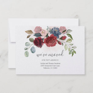 We've Moved Burgundy Floral Moving Announcement