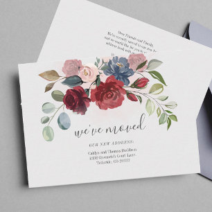 We've Moved Burgundy Floral Moving Announcement