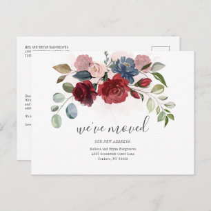 We've Moved Burgundy Floral Moving Announcement Postcard
