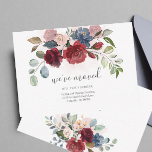 We've Moved Burgundy Floral Moving Card