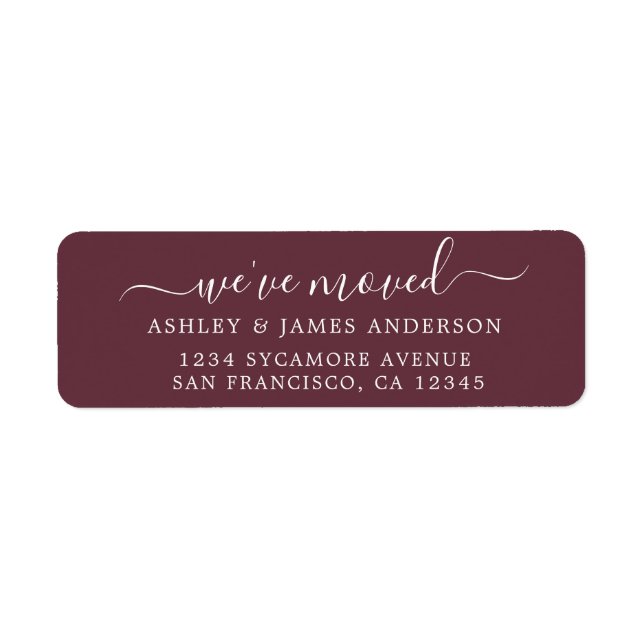 We've Moved Burgundy New Address label (Front)