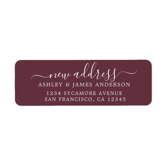 We've Moved Burgundy New Address label (Front)