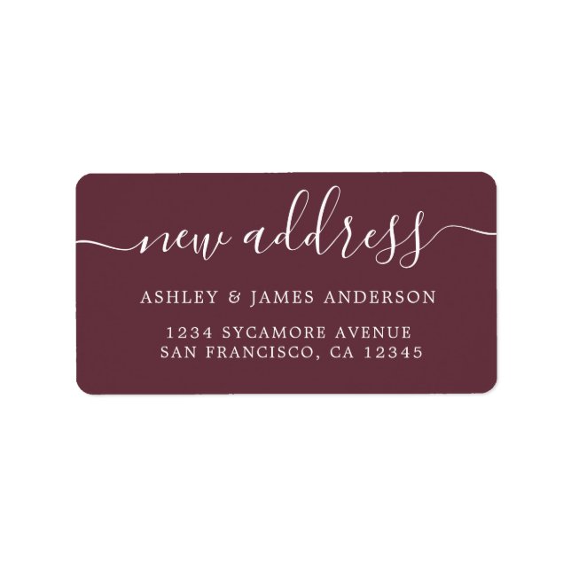 We've Moved Burgundy New Address label (Front)