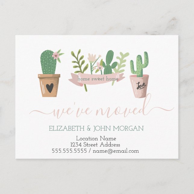 We've moved,Cactus Announcement Postcard (Front)