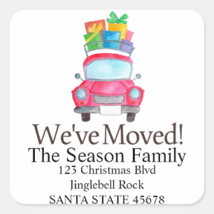 We've Moved Car and Christmas gifts address Square Sticker
