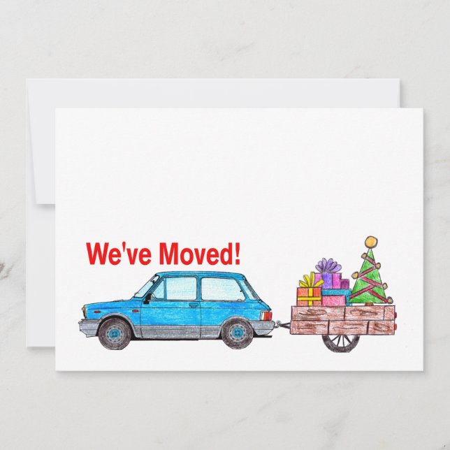 We've Moved Car and tree Christmas Card (Front)