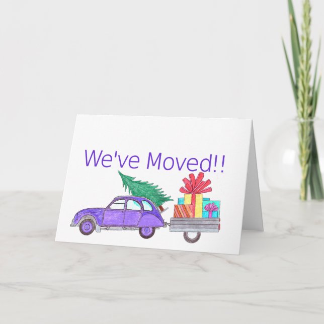 We've Moved Car and tree Christmas Card (Front)