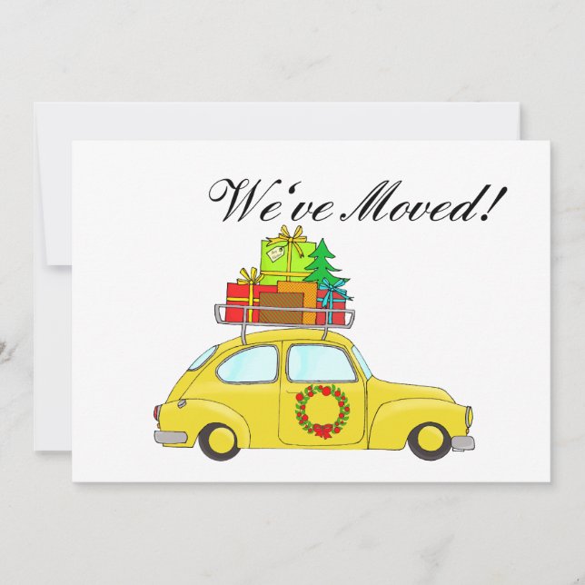We've Moved Car and tree Christmas Card (Front)