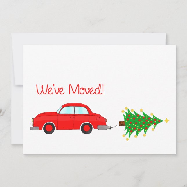 We've Moved Car and tree Christmas Card (Front)