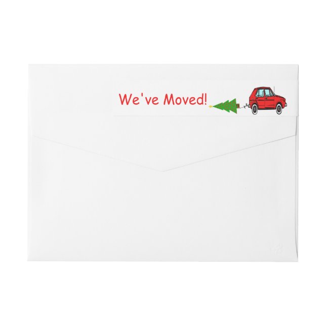 We've Moved Car and tree Christmas label (Back)