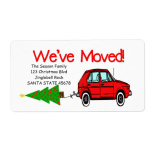 We've Moved Car and tree Christmas label
