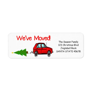We've Moved Car and tree Christmas label