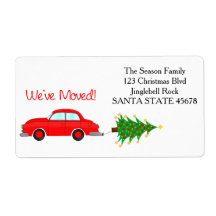 We've Moved Car, tree and gifts Christmas label