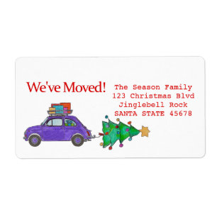 We've Moved Car, tree and gifts Christmas label