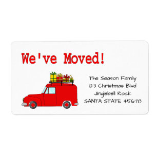 We've Moved Car, tree and gifts Christmas label