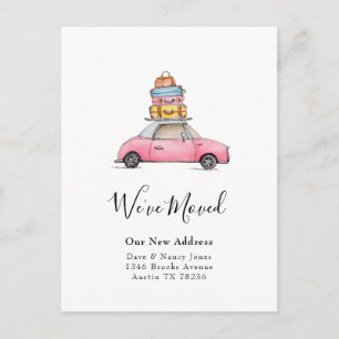We've Moved car with luggage announcement Postcard