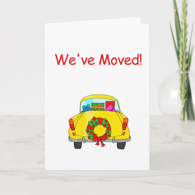 We've Moved Car with wreath Christmas Card (Front)