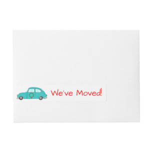 We've Moved car with wreath Christmas label