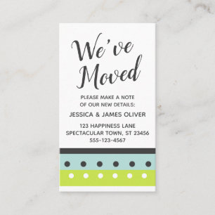 "We've Moved" Card in Lime, Blue and Dark Grey
