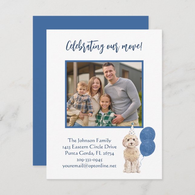 We've Moved Celebrating Dog Family Photo Budget Announcement (Front/Back)