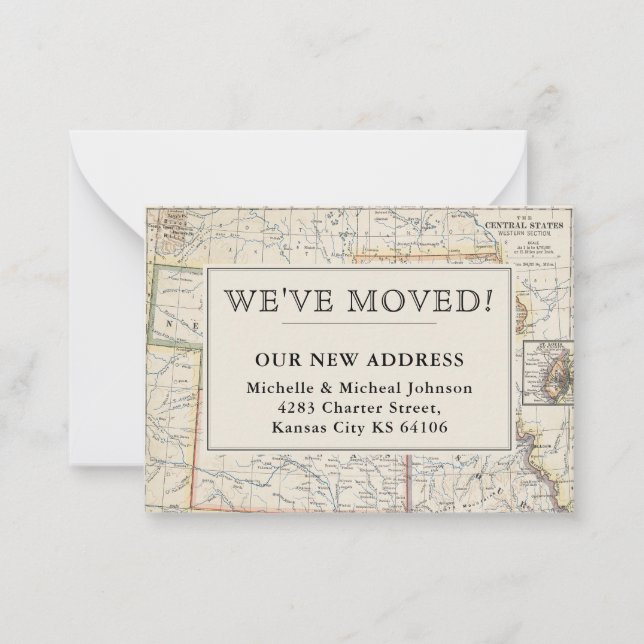 We've Moved Central Midwest Vintage Map Moving Card (Front)