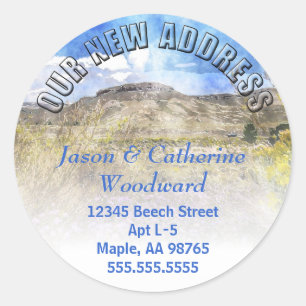 We've moved! Change of Address Mountain Scene Classic Round Sticker