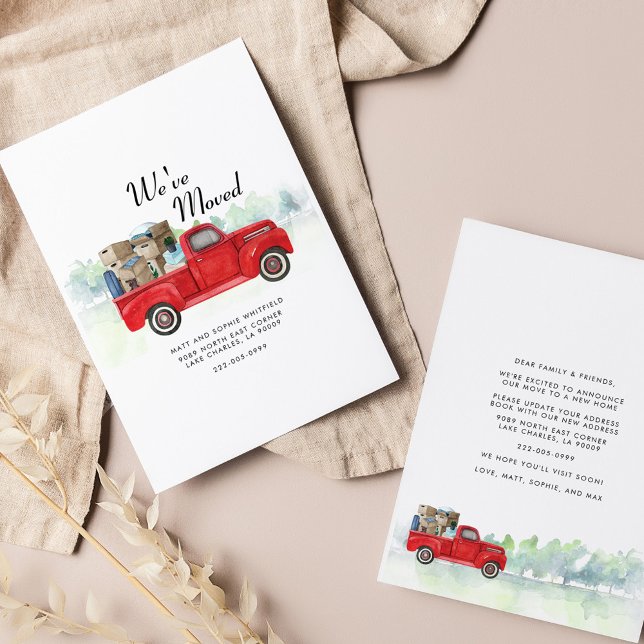 We've Moved Change of Address Moving Announcement (We've Moved Red Truck Watercolor Moving Announcement)