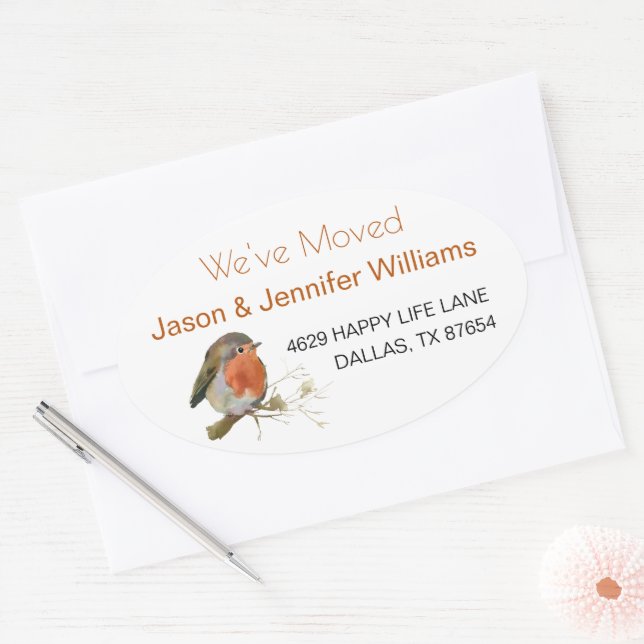 We've Moved Change of Address New Home Robin Oval Sticker (Envelope)