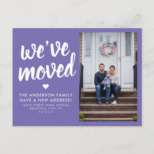 We've Moved Change of Address Photo Moving Purple Announcement Postcard (Front)