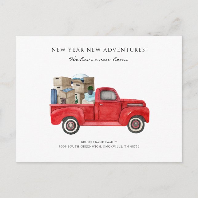 We've Moved Change of Address Red Truck Moving Announcement Postcard (Front)