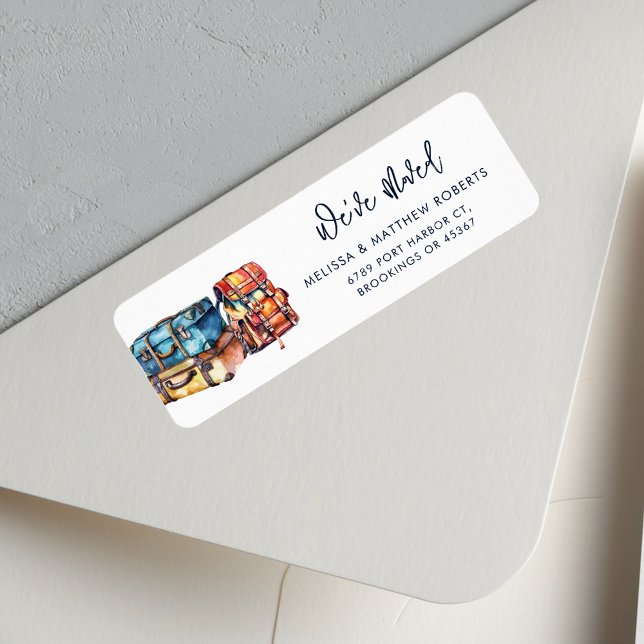 We've Moved Change of Address Return Address (We've Moved Watercolor Luggages Script Return Address Label)